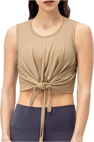 Women's Modal Sports Tank Tops, Lightweight Sleeveless Quick-Dry Athletic Yoga Shirts Fashion Drawstring Bow Tie Top