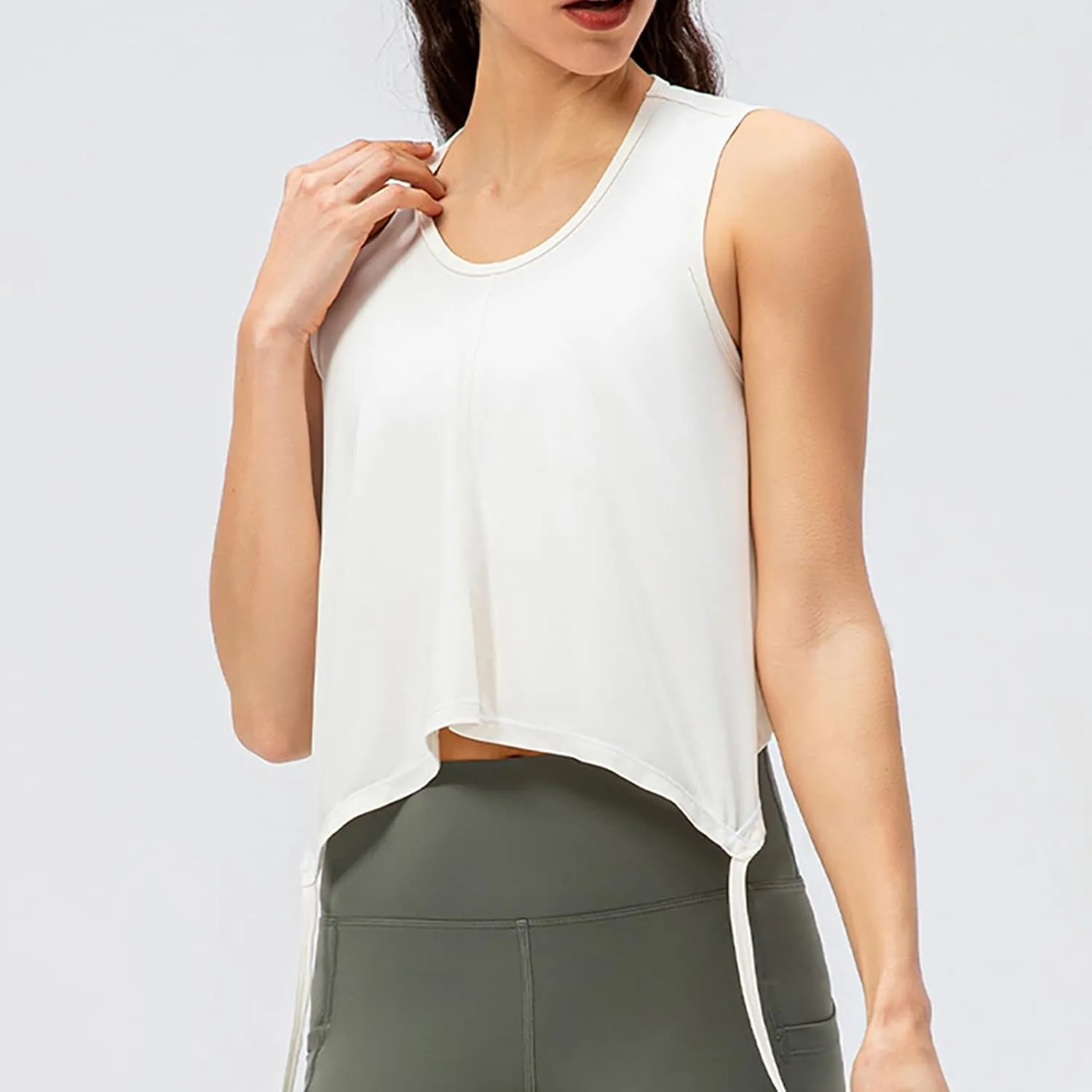 Women's Modal Sports Tank Tops, Lightweight Sleeveless Quick-Dry Athletic Yoga Shirts Fashion Drawstring Bow Tie Top