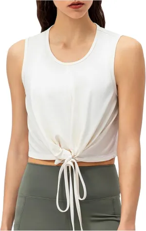 Women's Modal Sports Tank Tops, Lightweight Sleeveless Quick-Dry Athletic Yoga Shirts Fashion Drawstring Bow Tie Top