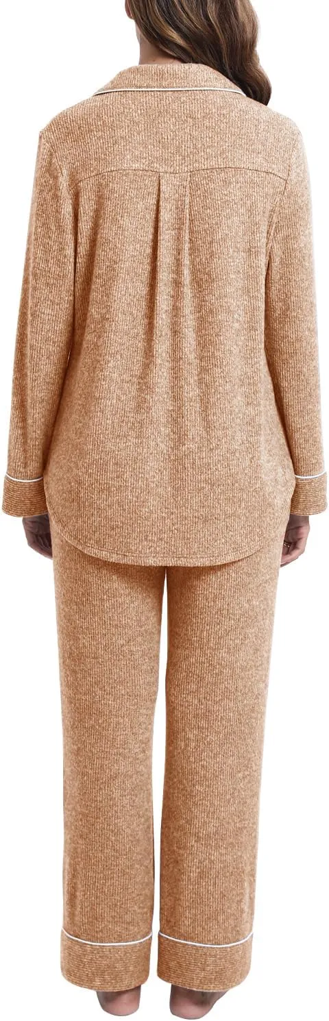 Women's Pajama Sets Long Sleeve Button Down Soft Knit Sleepwear Pjs 2 Piece Lounge Set
