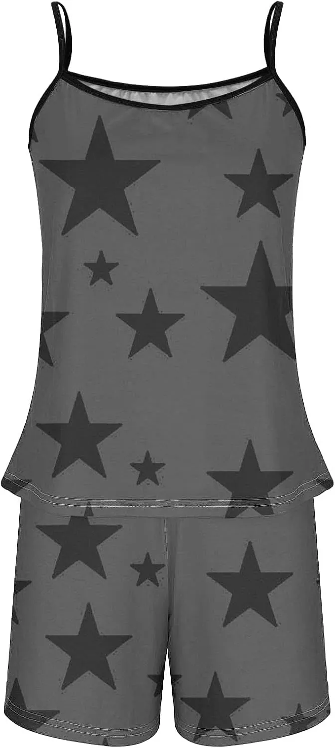 Women's Pajama Sets Sleeveless Pj Set 2 Piece V Neck Star Print Cami Tops Elastic waist Shorts Lingerie Sleepwear