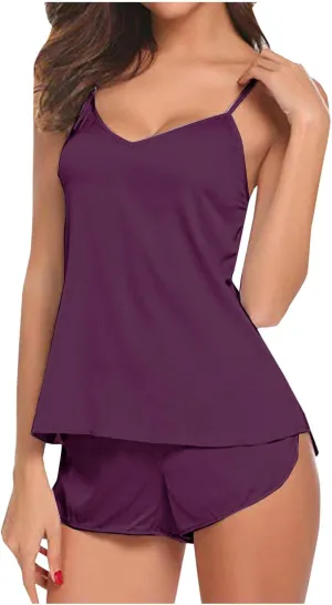 Womens Pajama Sets Summer Sleeveless Sexy Sleepwear Lounge Set Shorts And Tank Pajamas 2 Piece Outfits 2024
