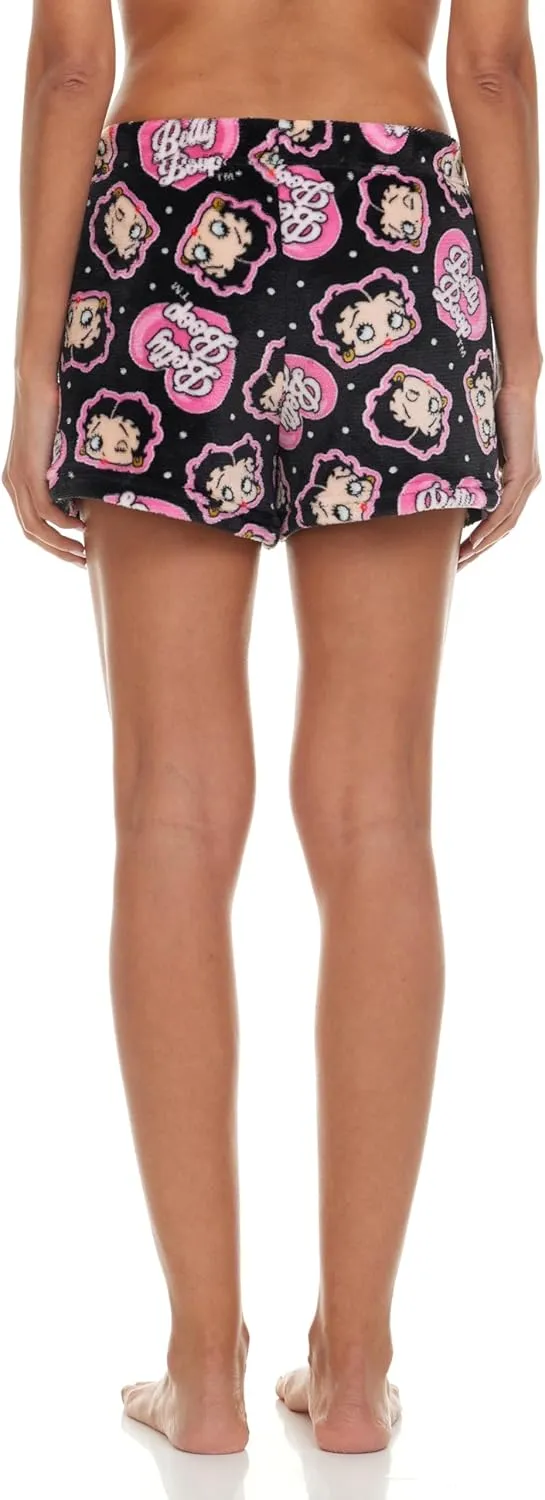 Womens Pajama Shorts - 2 Pack Betty Boop Plush Fleece Sleep Shorts for Women with Elastic Waistband (Sizes: S-XL)