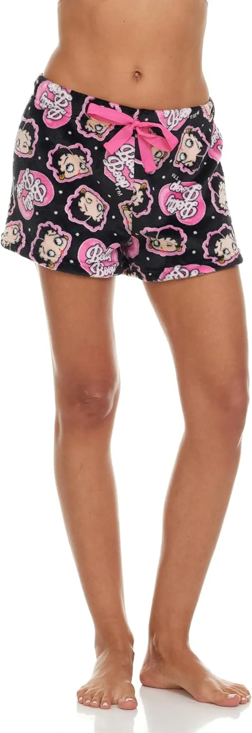 Womens Pajama Shorts - 2 Pack Betty Boop Plush Fleece Sleep Shorts for Women with Elastic Waistband (Sizes: S-XL)
