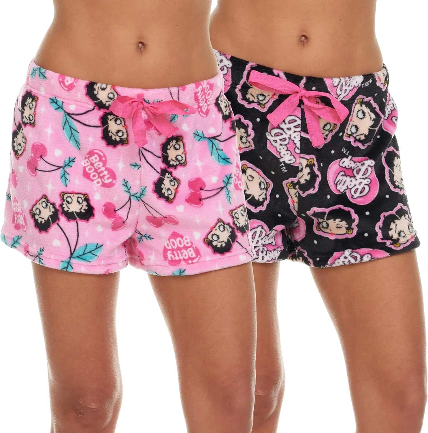 Womens Pajama Shorts - 2 Pack Betty Boop Plush Fleece Sleep Shorts for Women with Elastic Waistband (Sizes: S-XL)
