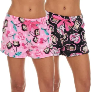 Womens Pajama Shorts - 2 Pack Betty Boop Plush Fleece Sleep Shorts for Women with Elastic Waistband (Sizes: S-XL)
