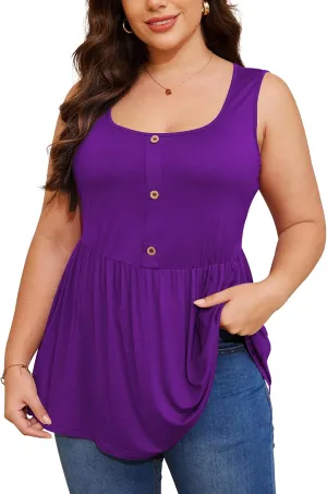 Womens Plus Size Summer Tank Tops Sleeveless Cute Flowy Babydoll T-Shirts Peplum Tunics