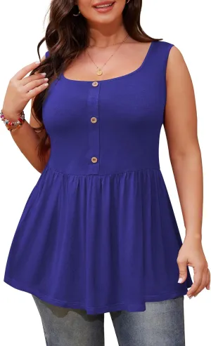 Womens Plus Size Summer Tank Tops Sleeveless Cute Flowy Babydoll T-Shirts Peplum Tunics