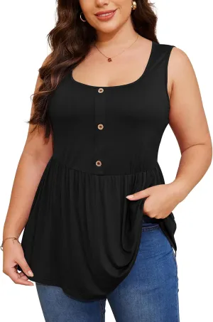 Womens Plus Size Summer Tank Tops Sleeveless Cute Flowy Babydoll T-Shirts Peplum Tunics