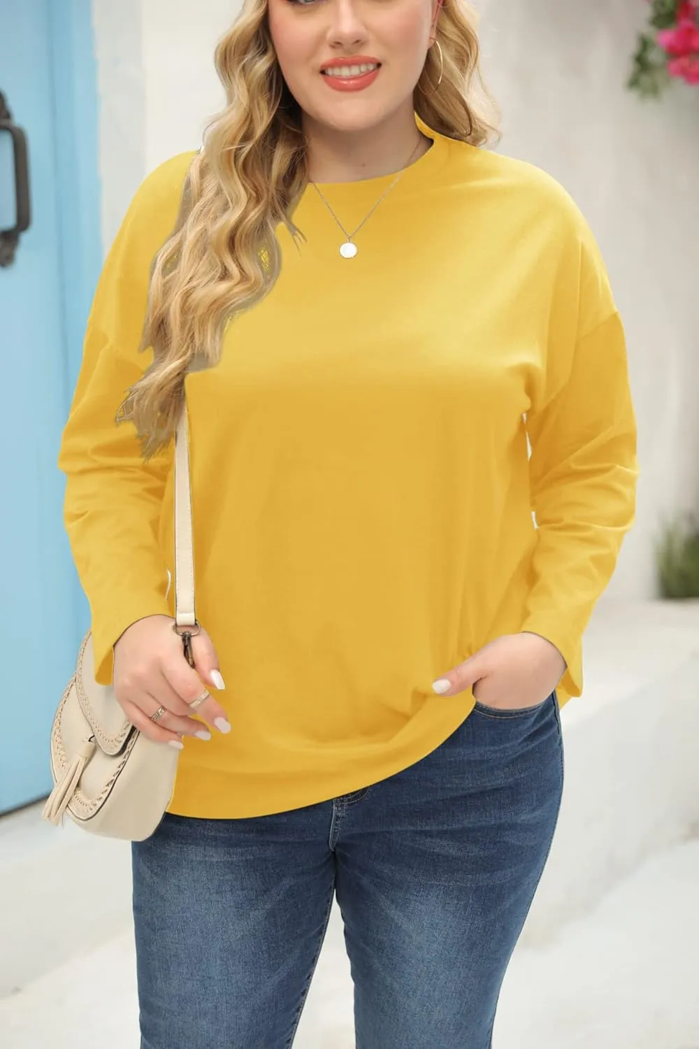 Women's Plus Size Tops Long Sleeve Crew Neck Oversized T Shirts Loose Casual Tunics