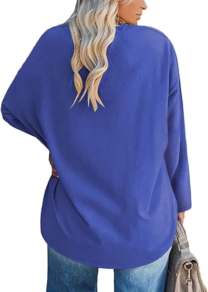 Women's Plus Size Tops Long Sleeve Crew Neck Oversized T Shirts Loose Casual Tunics