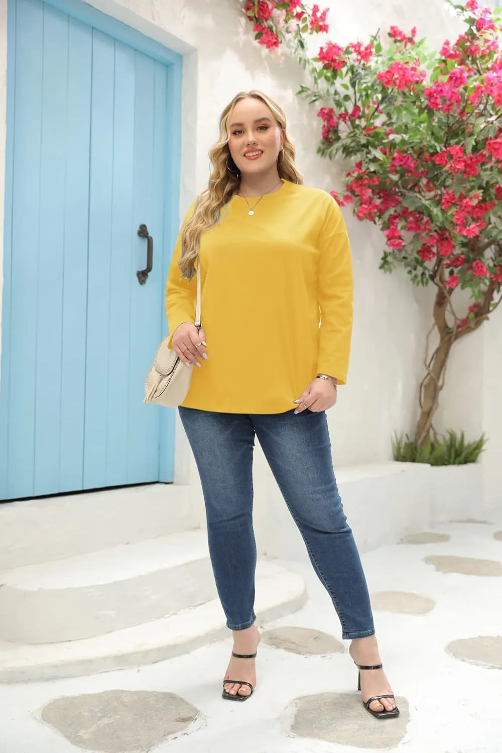 Women's Plus Size Tops Long Sleeve Crew Neck Oversized T Shirts Loose Casual Tunics