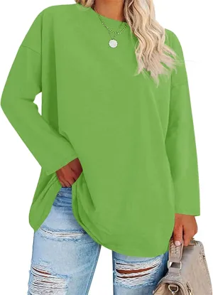 Women's Plus Size Tops Long Sleeve Crew Neck Oversized T Shirts Loose Casual Tunics
