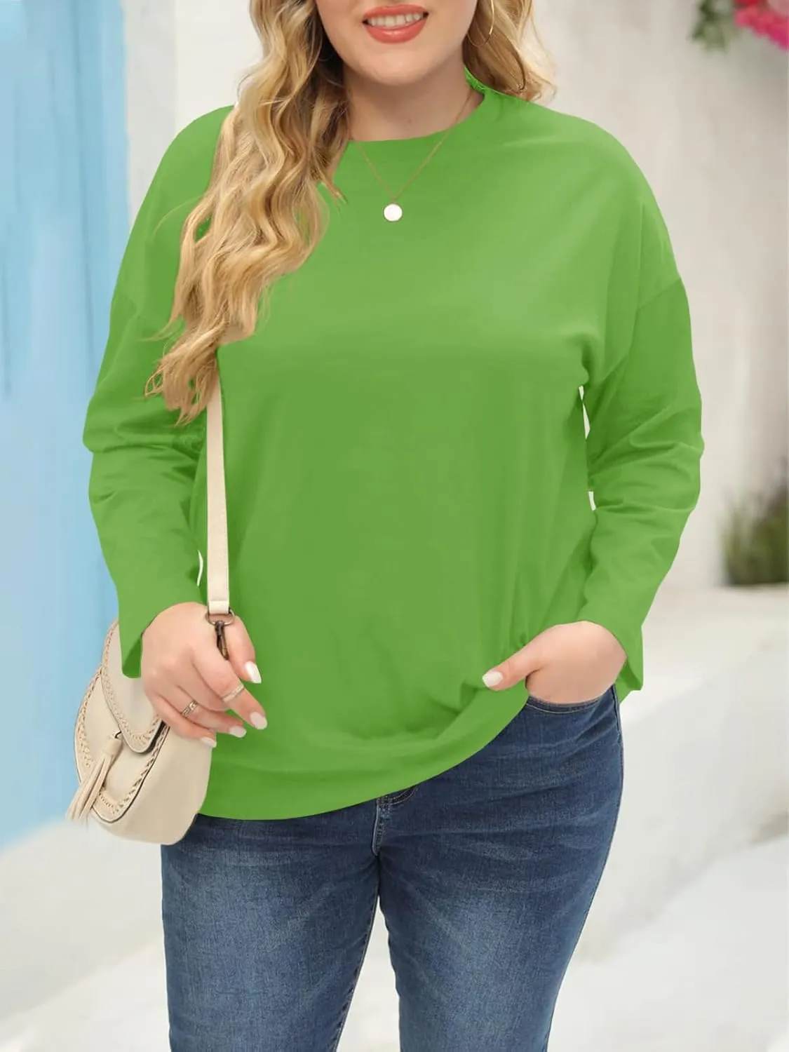 Women's Plus Size Tops Long Sleeve Crew Neck Oversized T Shirts Loose Casual Tunics