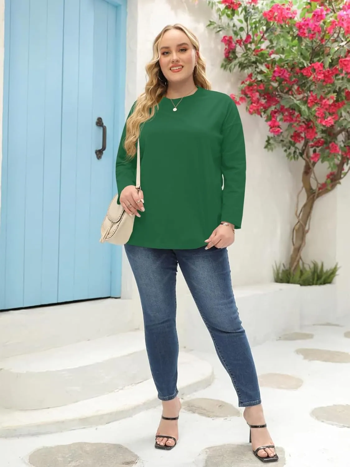 Women's Plus Size Tops Long Sleeve Crew Neck Oversized T Shirts Loose Casual Tunics