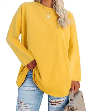 Women's Plus Size Tops Long Sleeve Crew Neck Oversized T Shirts Loose Casual Tunics