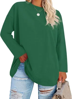 Women's Plus Size Tops Long Sleeve Crew Neck Oversized T Shirts Loose Casual Tunics