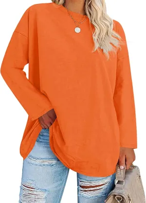Women's Plus Size Tops Long Sleeve Crew Neck Oversized T Shirts Loose Casual Tunics