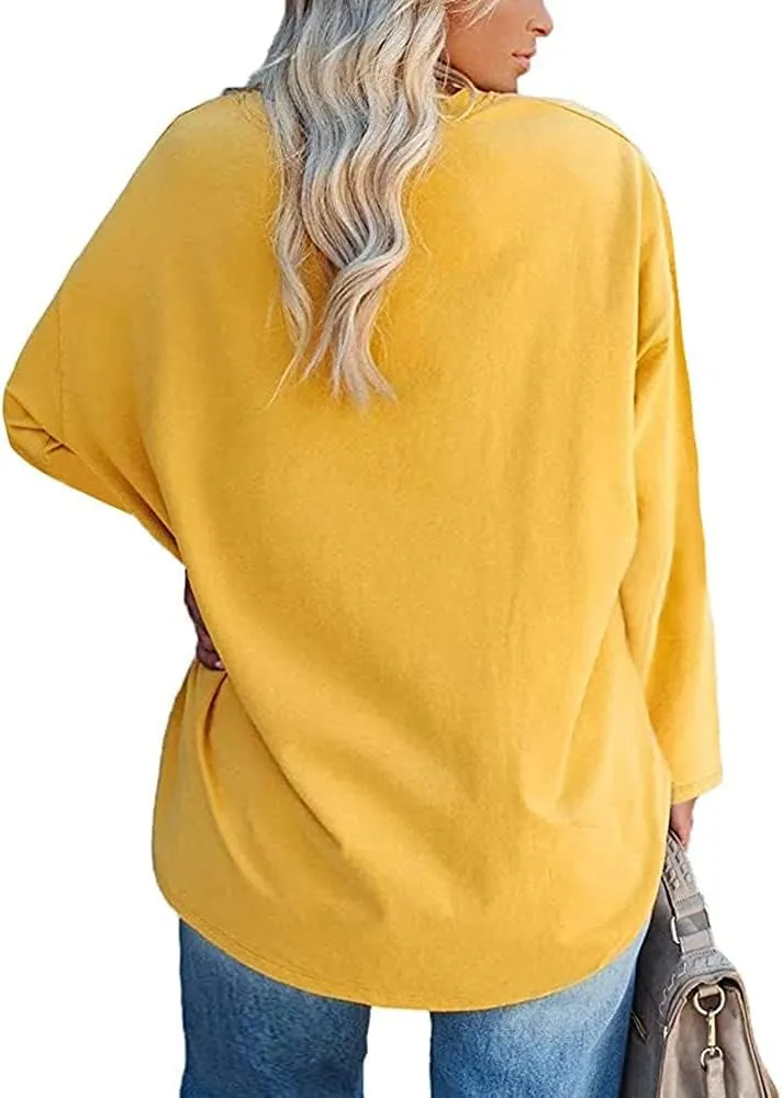 Women's Plus Size Tops Long Sleeve Crew Neck Oversized T Shirts Loose Casual Tunics
