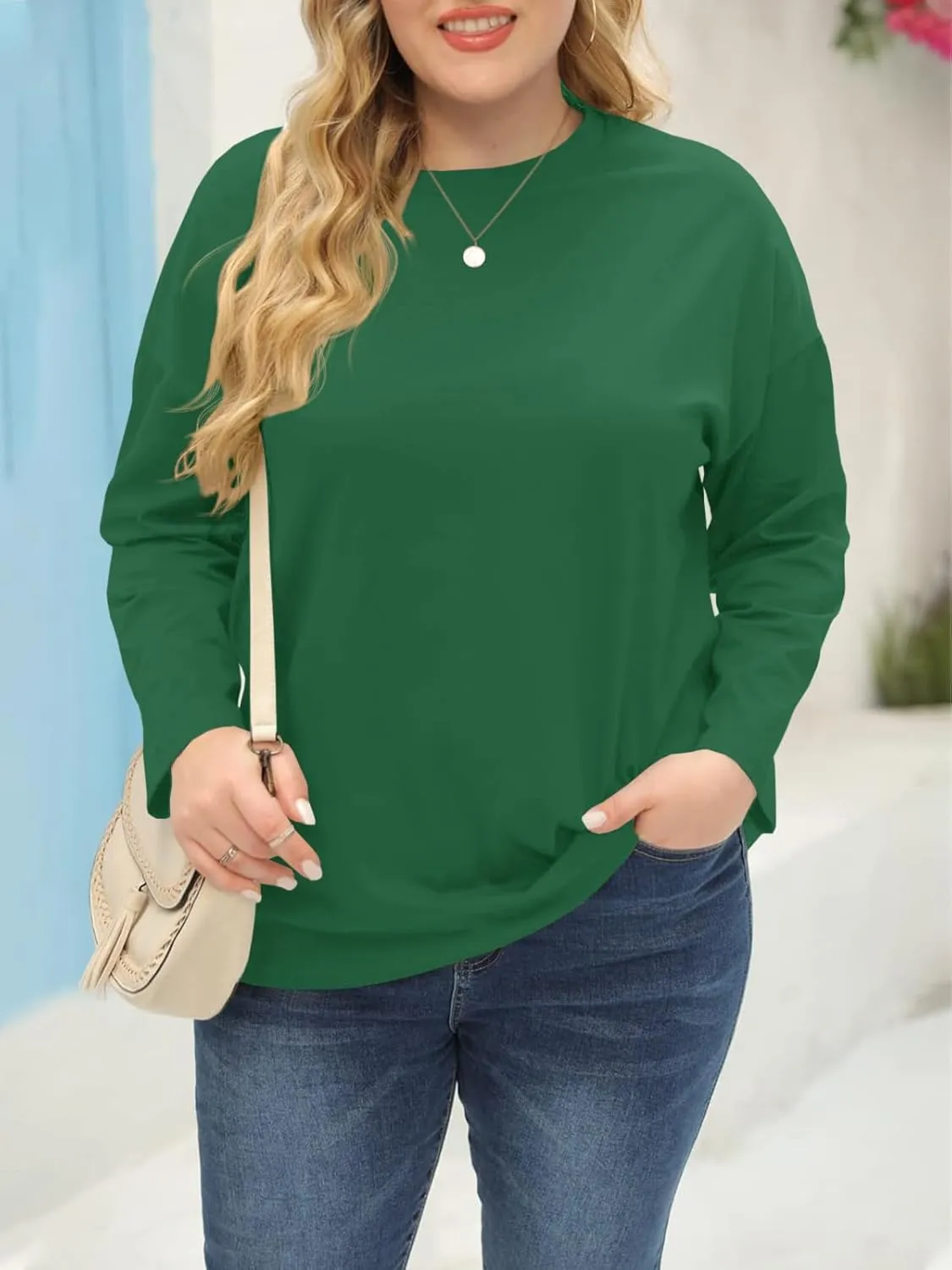 Women's Plus Size Tops Long Sleeve Crew Neck Oversized T Shirts Loose Casual Tunics