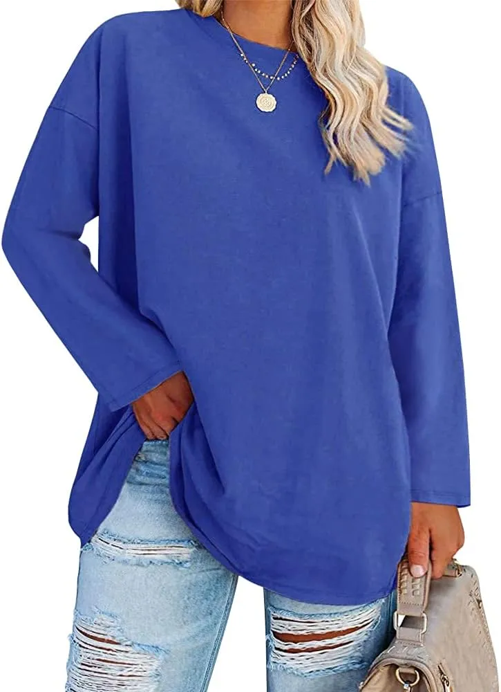 Women's Plus Size Tops Long Sleeve Crew Neck Oversized T Shirts Loose Casual Tunics