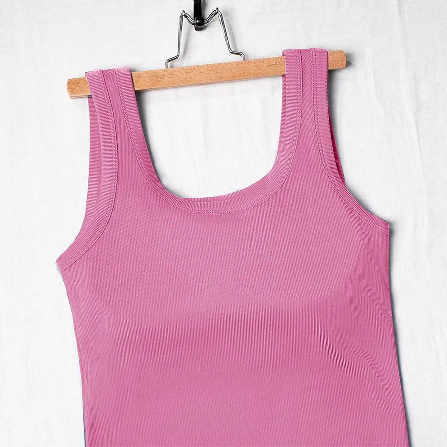 Women's Ribbed Racerback Built-in Bra Tank Tops with Convertible Necklines & Removable Breathable Undershirts