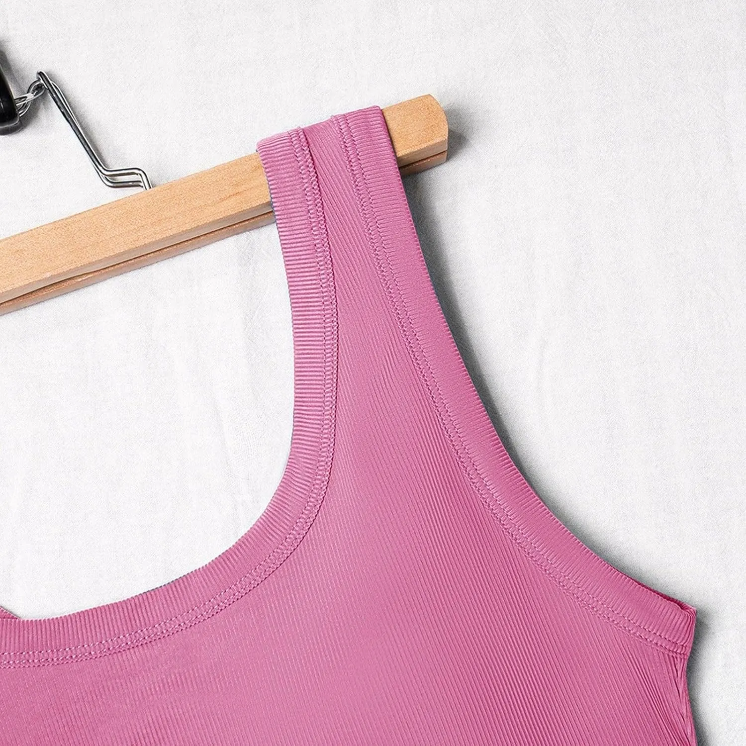Women's Ribbed Racerback Built-in Bra Tank Tops with Convertible Necklines & Removable Breathable Undershirts