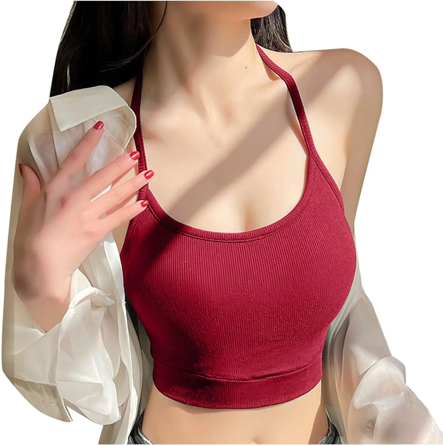 Women's Ribbed Tank Tops with Built in Bras Lightweight Cute Sexy Preppy Y2k Tanks Crop Shirts Fitted Top Shirt