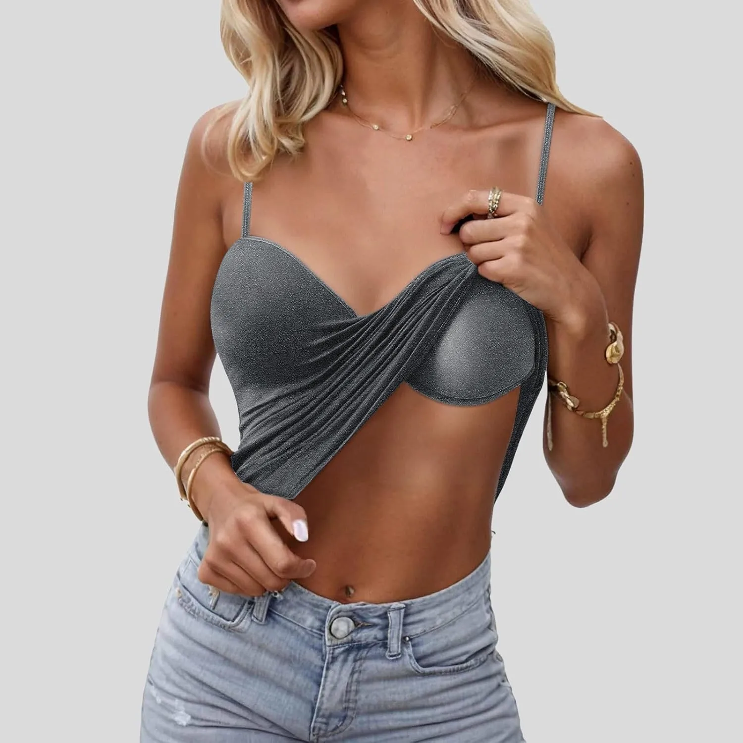 Women's Seamless Support Camisoles Built-In Bra Yoga Tanks with No Underwire & Padded Cups Workout Tops