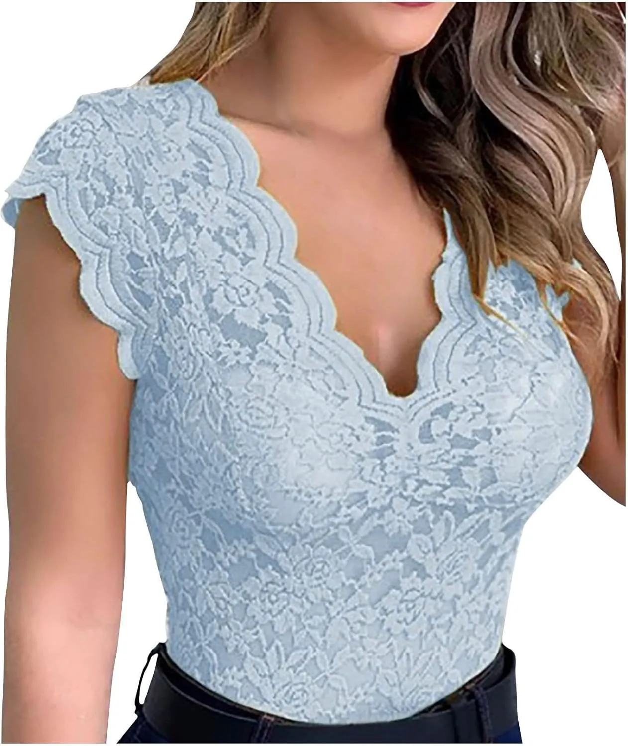 Women's Sexy Slim Blouse Lace V-Neck Sleeveless Shirts Evening Date Night Party Club Wear Solid Color Corset Tank Tops
