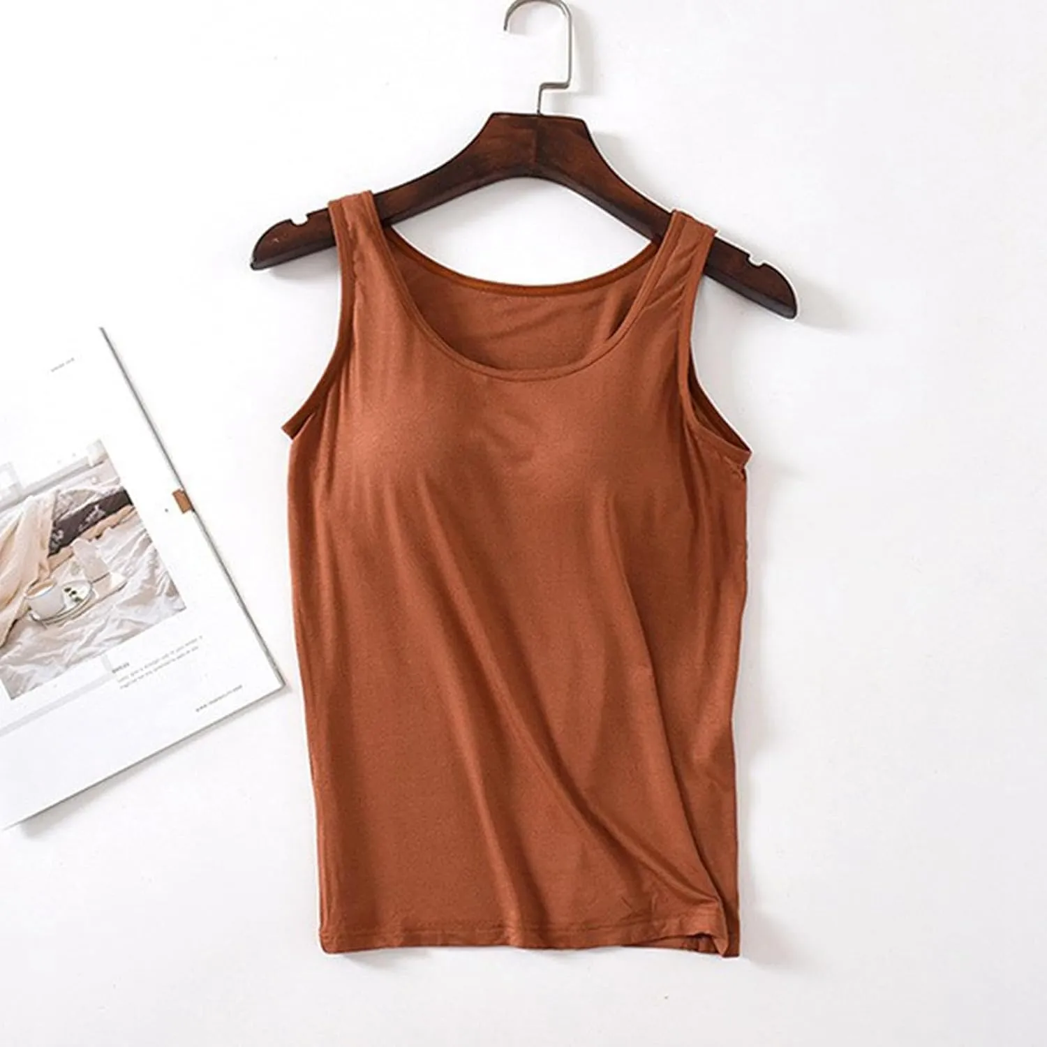 Women's Shelf Bra Tank Top Adjustable Strap Seamless Camisoles Yoga Shirts Cotton Undershirt