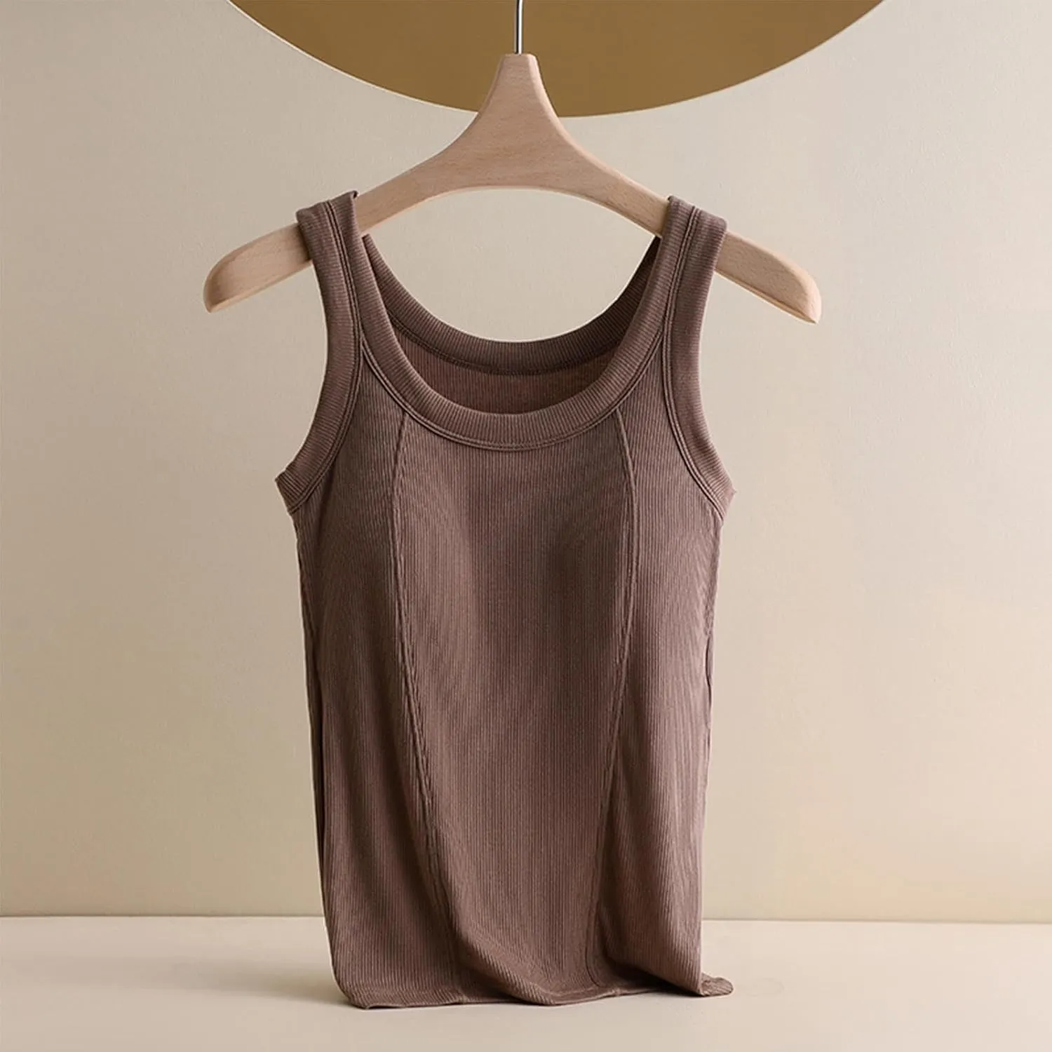 Women's Spaghetti Strap Tank Top with Built in Bra U Neck Lightweight Soft Basic Shirts Seamless Lounge Casual Tanks