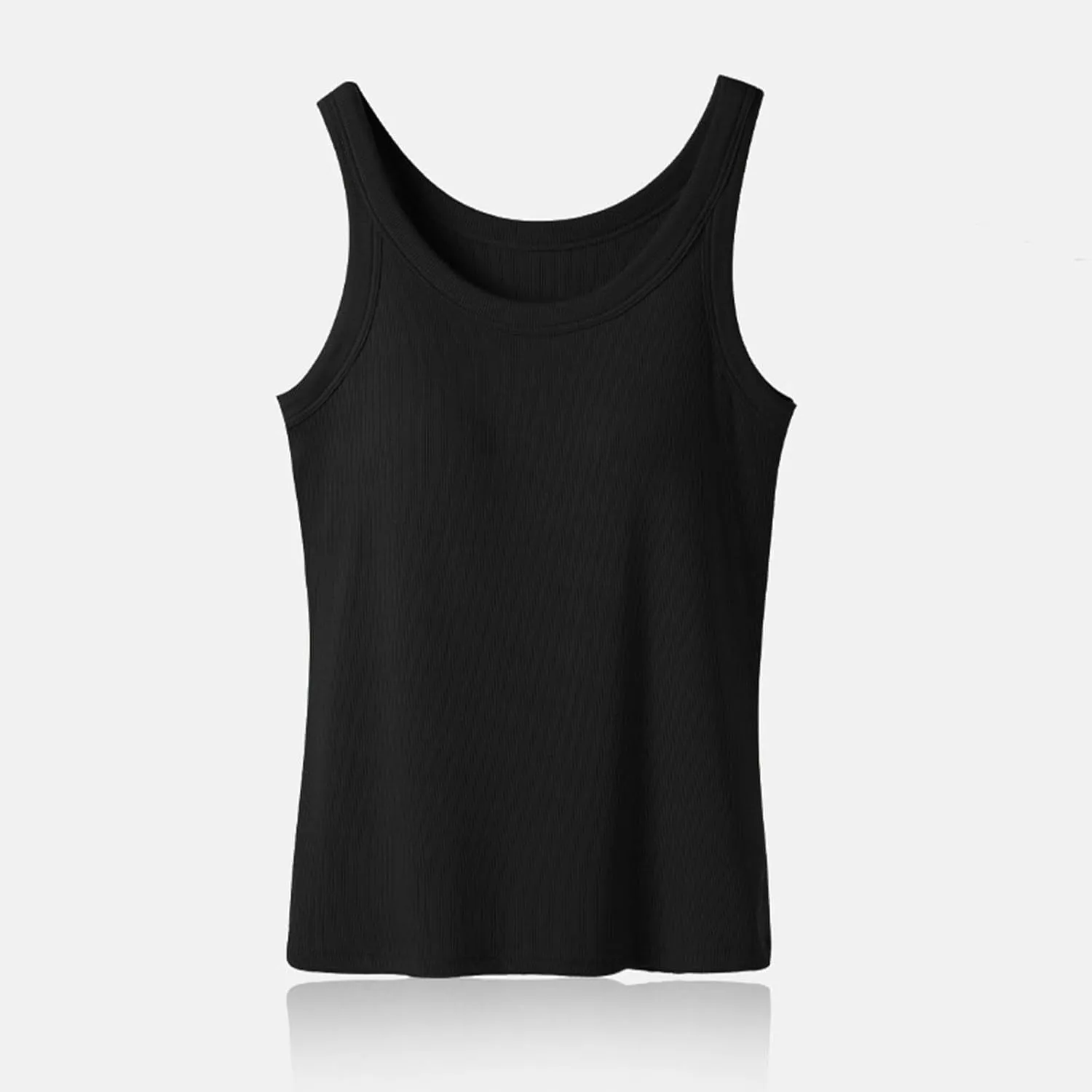 Women's Spaghetti Strap Tank Top with Built in Bra U Neck Lightweight Soft Basic Shirts Seamless Lounge Casual Tanks