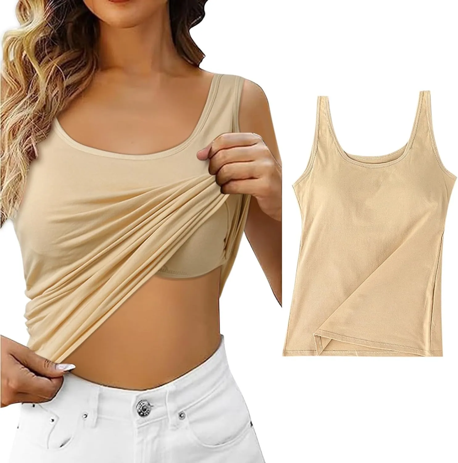 Women's Sports Camisoles Built-in Bra Yoga Tops with Spaghetti Straps & Padded Support Sleeveless Workout Tanks