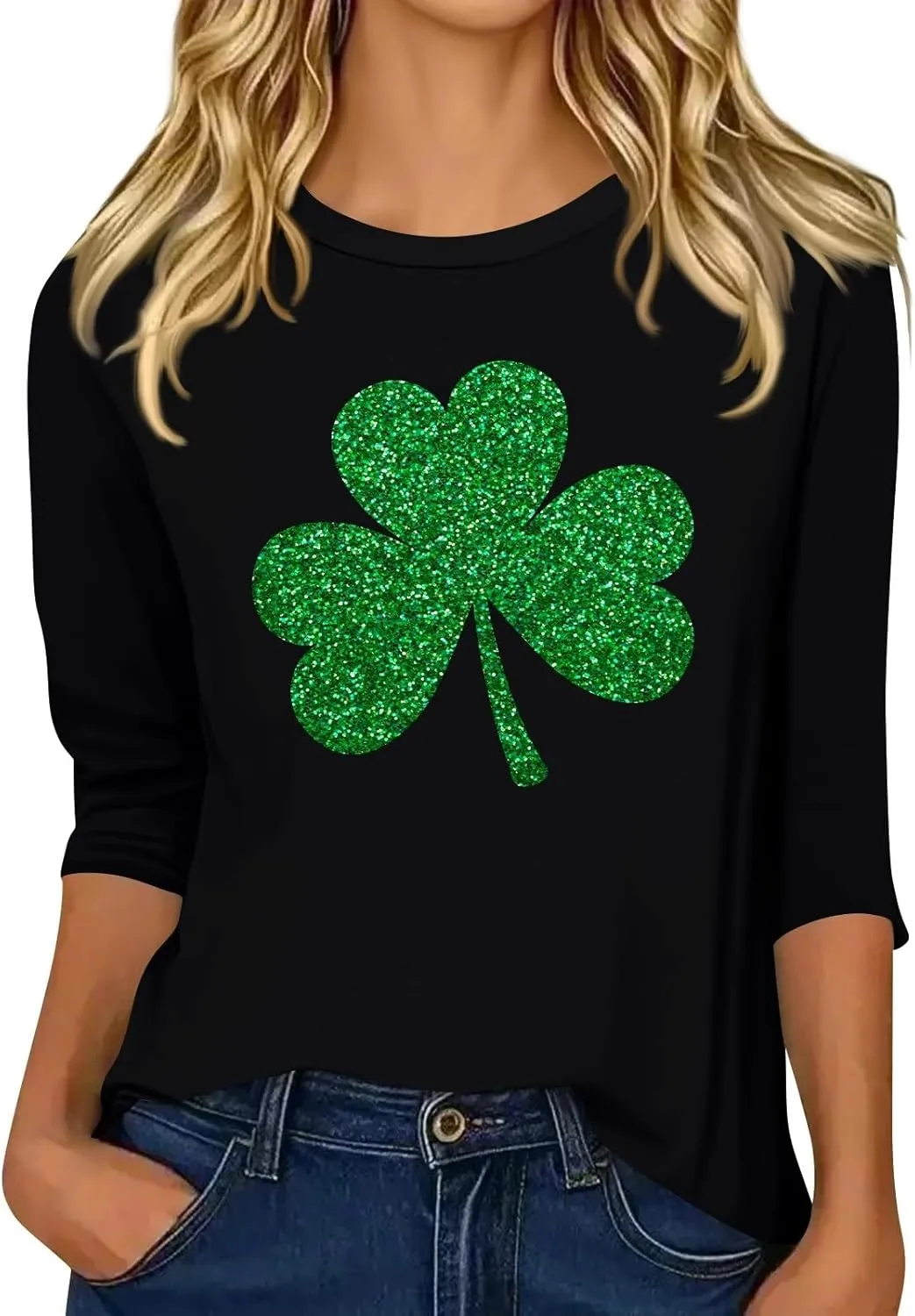 Womens St. Patrick's Day Shirts 3/4 Sleeve Green Shirts for Women Lucky,3/4 Sleeve Shirts for Women Cotton Fall T Shirts