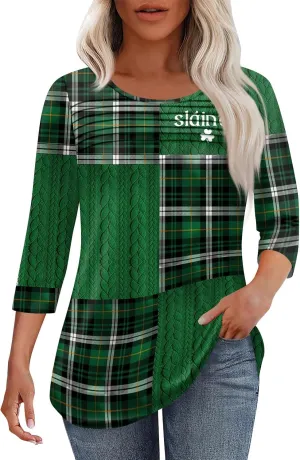 Womens St. Patrick's Day Shirts 3/4 Sleeve St. Patricks Day Shirts for Women Green,Tunic Tops to Wear with Tunics