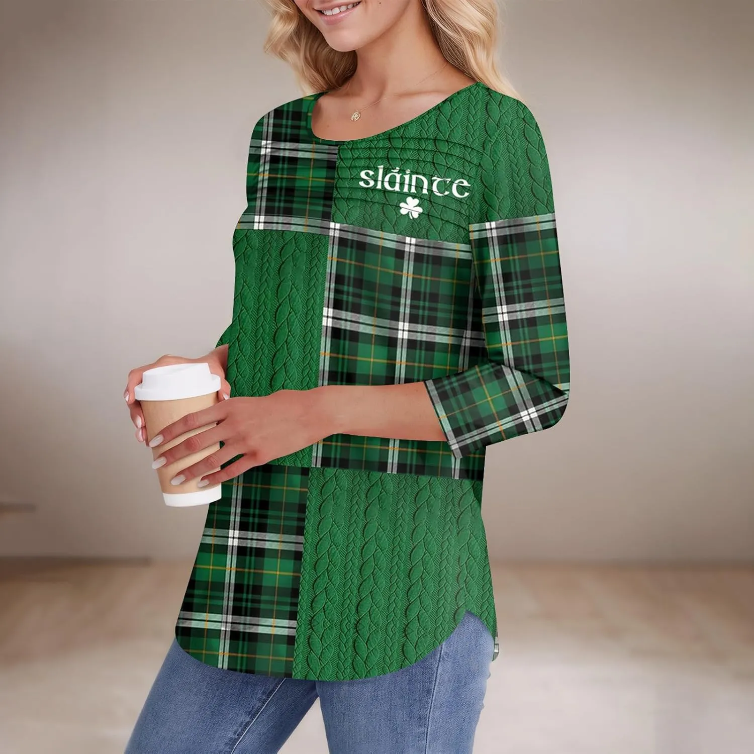 Womens St. Patrick's Day Shirts 3/4 Sleeve St. Patricks Day Shirts for Women Green,Tunic Tops to Wear with Tunics