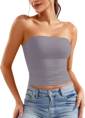 Womens Strapless Tube Tops Sexy Sleeveless Backless Bandeau Shirts Going Out Crop Top Cute 2025 Summer Clothes