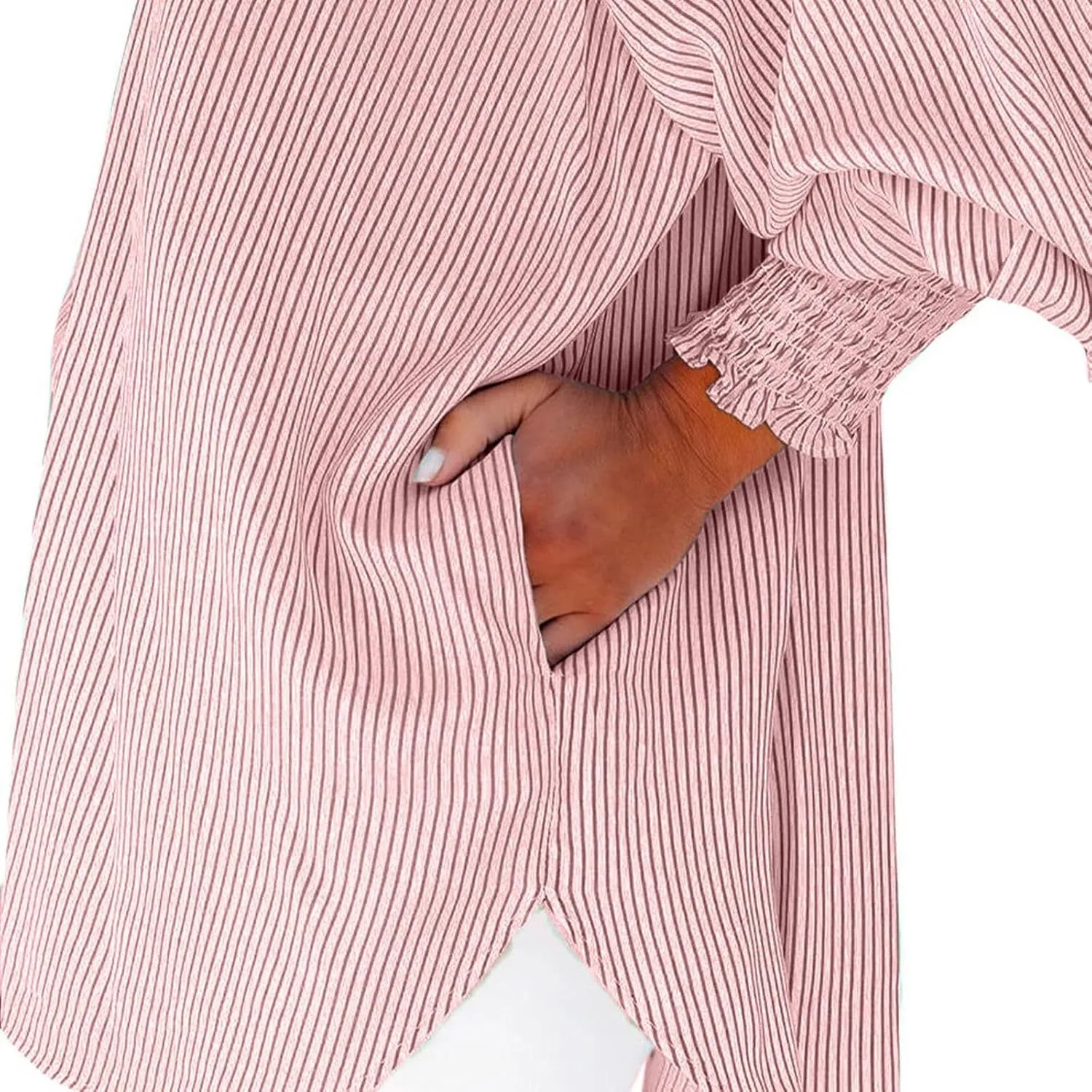 Women's Striped Button Down Shirts Puff Sleeve Oversized Blouses Boyfriends Loose Tunics Business Work Tops