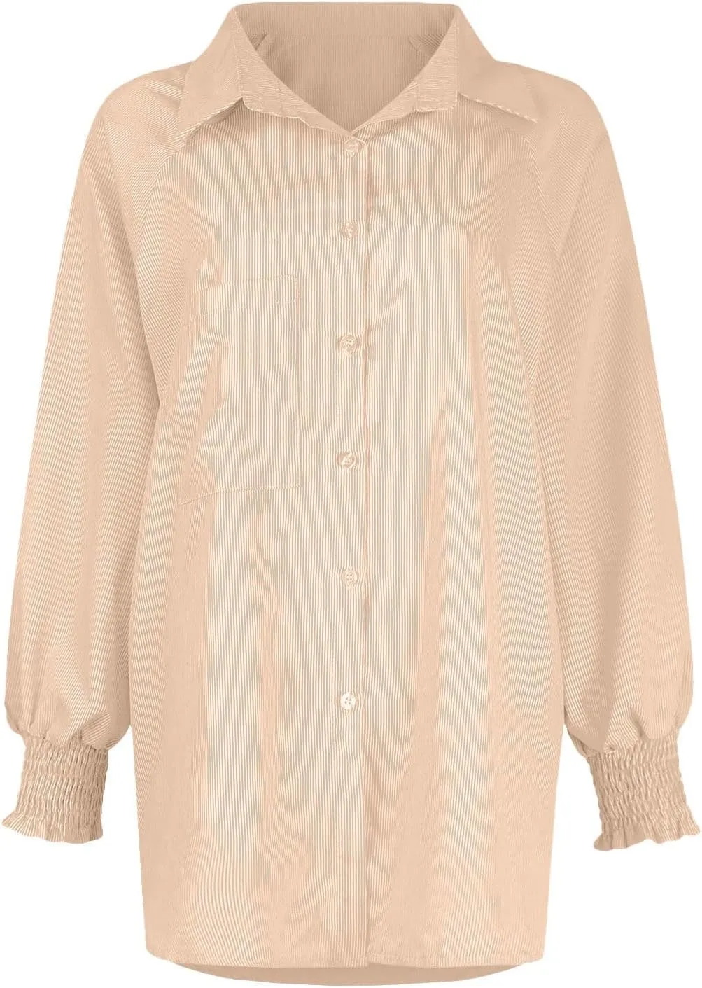 Women's Striped Button Down Shirts Puff Sleeve Oversized Blouses Boyfriends Loose Tunics Business Work Tops