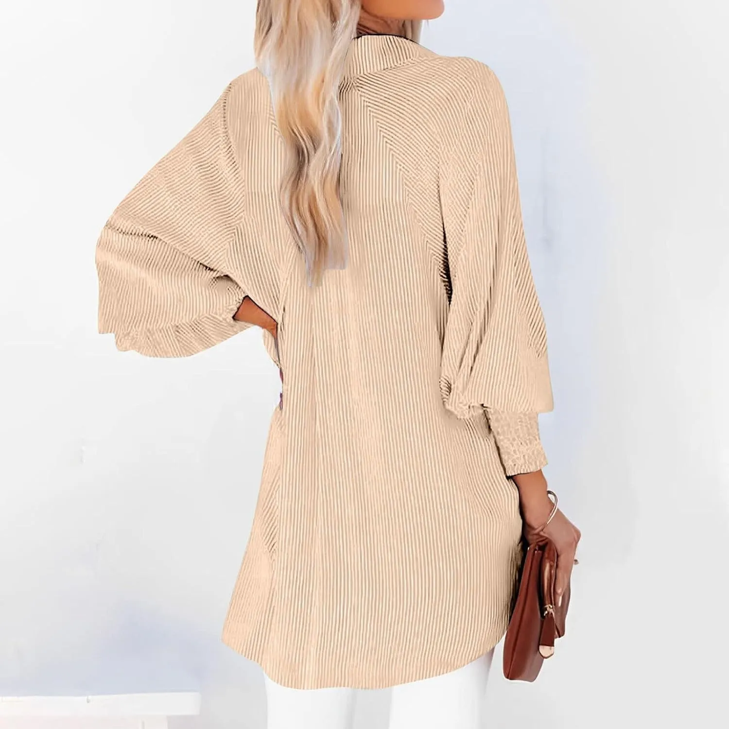 Women's Striped Button Down Shirts Puff Sleeve Oversized Blouses Boyfriends Loose Tunics Business Work Tops