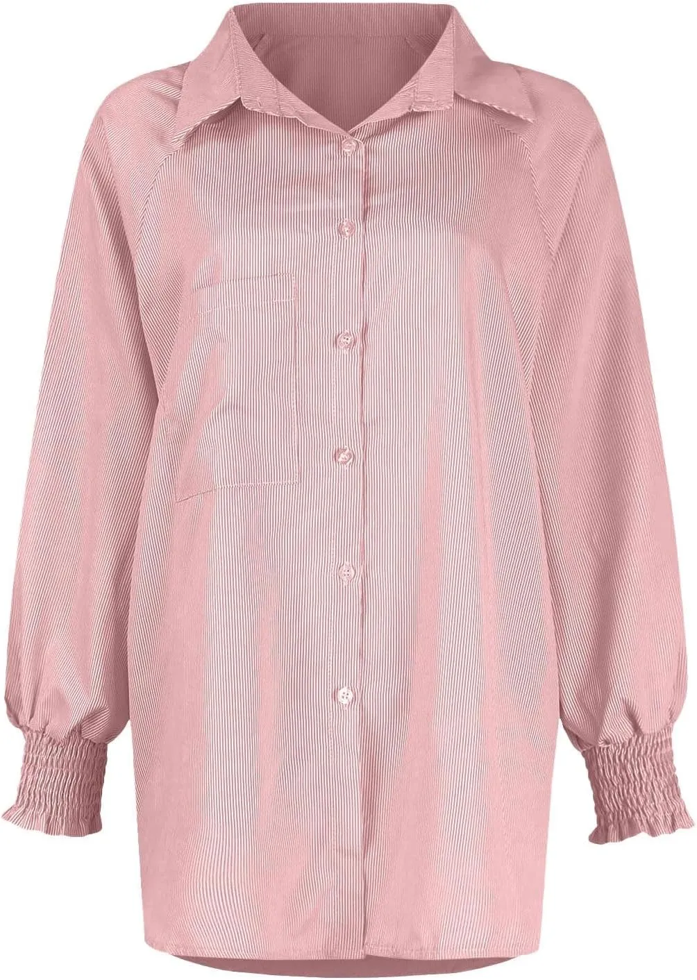Women's Striped Button Down Shirts Puff Sleeve Oversized Blouses Boyfriends Loose Tunics Business Work Tops