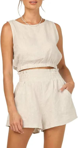 Womens Summer 2 Piece Outfits Short Sets Matching Sleeveless Tank Top and Shorts Beach Vacation Travel Sets Loungwear