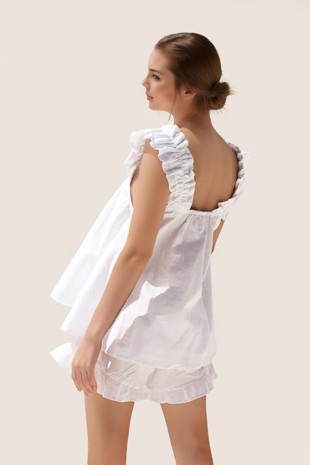 Womens Summer 2 Piece Set Fashion Ruffle Trim Cami and Casual Shorts Set Cotton Pajama Sets