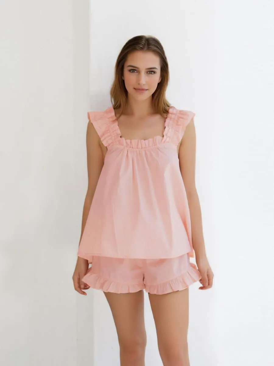 Womens Summer 2 Piece Set Fashion Ruffle Trim Cami and Casual Shorts Set Cotton Pajama Sets