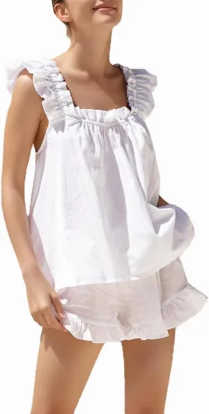 Womens Summer 2 Piece Set Fashion Ruffle Trim Cami and Casual Shorts Set Cotton Pajama Sets