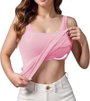 Womens Tank Top with Built-in Bra Scoop Neck Camisole Tops for Women Casual Cotton Cami Shirts 2025