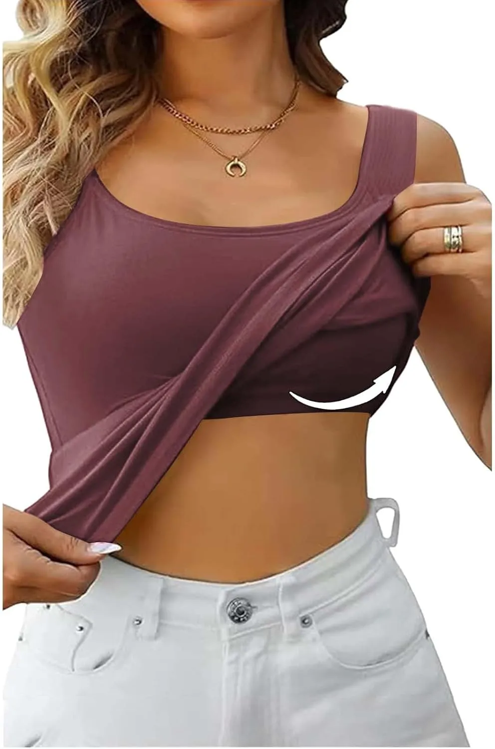 Womens Tank Tops with Built in Bras with Chest Pad Without Wearing Bra One Tank Top Sling Cotton Shelf Bra Camisoles