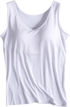 Women's Tank Tops with Built in Bras,2024 Summer Plus Size Tank Tops Scoop Neck Loose Fit Yoga Basic Sleeveless Tops
