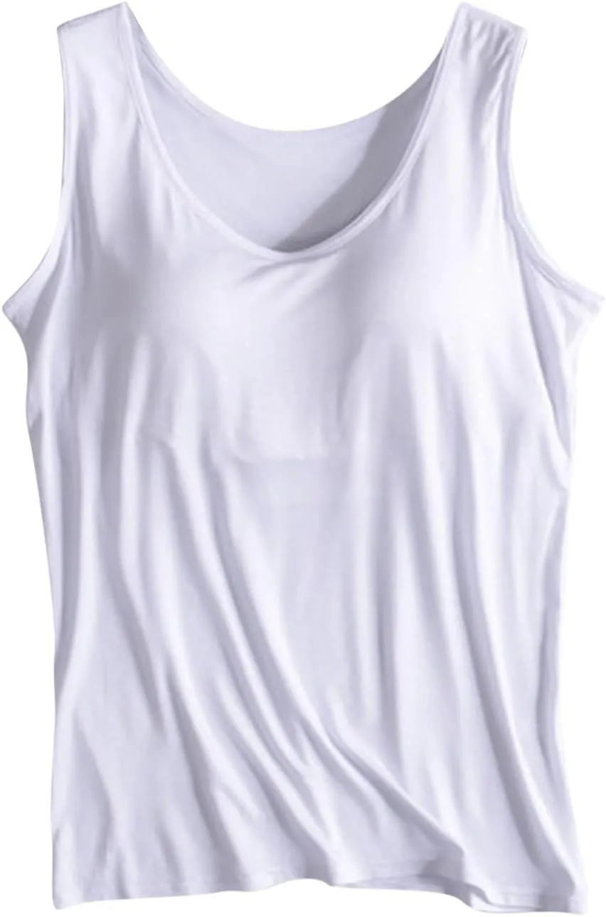 Women's Tank Tops with Built in Bras,2024 Summer Plus Size Tank Tops Scoop Neck Loose Fit Yoga Basic Sleeveless Tops